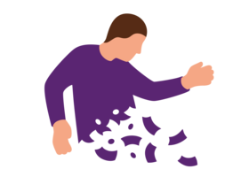 Illustration einer Person, der Teile seines Pullovers verliert