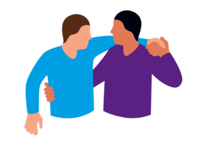 Illustration zweier Menschen, der eine unterstützt den anderen